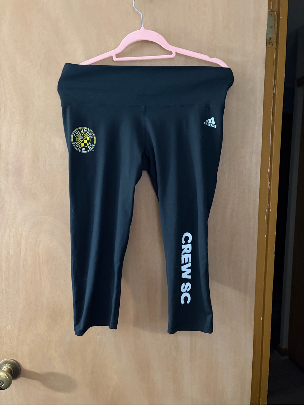 adidas Black Crew SC Capri Leggings with Yellow Columbus Badge